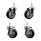 Service Caster 4 Inch Black Polyurethane Wheel Swivel 34 Inch Threaded Stem Caster Set 2 Brakes SCC SCC-TS20S414-PPUB-BLK-34212-2-TLB-2 - alternate 1